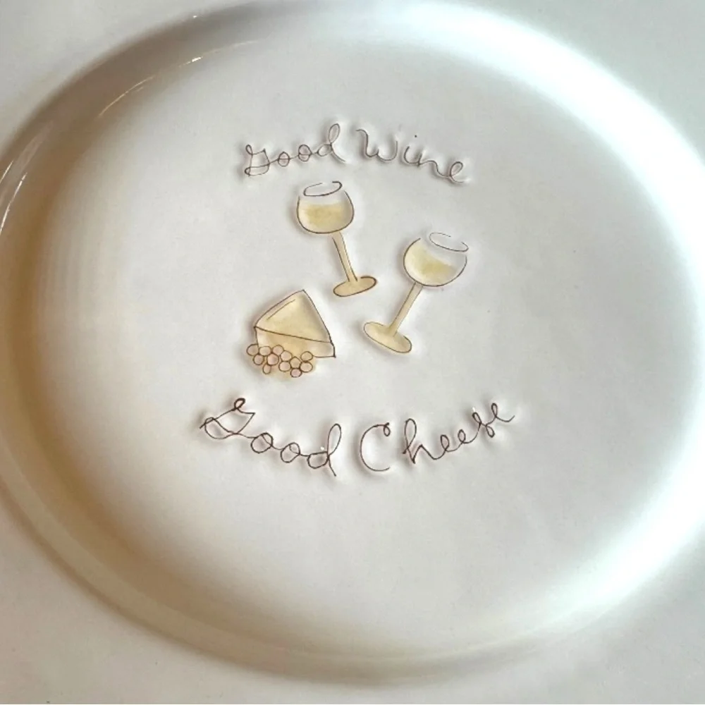 Hallmark “Good Wine, Good Cheese” 14.25” Ceramic Plate – Terracotta Trim